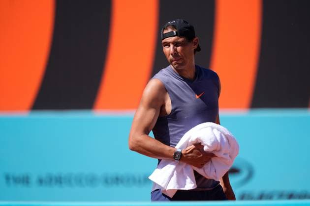 April 22, 2024, Madrid, Madrid, SPAIN: Rafael Nadal of Spain practices during the Mutua Madrid Open 2024, ATP, Tennis Herren Masters 1000 and WTA, Tennis Damen 1000, tournament celebrated at Caja Magica on April 22, 2024 in Madrid, Spain. Madrid SPAIN - ZUMAa181 20240422_zaa_a181_068 Copyright: xOscarxJ.xBarrosox