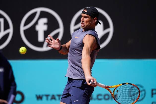 April 22, 2024, Madrid, Madrid, SPAIN: Rafael Nadal of Spain practices during the Mutua Madrid Open 2024, ATP, Tennis Herren Masters 1000 and WTA, Tennis Damen 1000, tournament celebrated at Caja Magica on April 22, 2024 in Madrid, Spain. Madrid SPAIN - ZUMAa181 20240422_zaa_a181_072 Copyright: xOscarxJ.xBarrosox