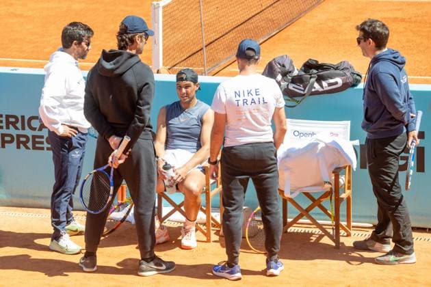 Rafa Nadal And Carlos Alcaraz Prepare For The Mutua Open - Madrid Rafa Nadal during his training for the Mutua Openon April 22, 2024, in Madrid (Spain). Photo by Jose Oliva Europa Press ABACAPRESS.COM Madrid Spain Copyright: xEuropaxPress ABACAx
