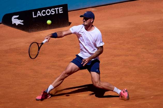 Mutua Madrid Open - Day One Felipe Meligeni Alves of Brasil returns a shot against Dominic Thiem of Austria during day one of the Mutua Madrid Open 2024 at Caja Magica on April 22, 2024, in Madrid, Spain. Madrid Caja Magica Madrid Spain RL_MMO24_131 Copyright: xRicardoxLarreinax
