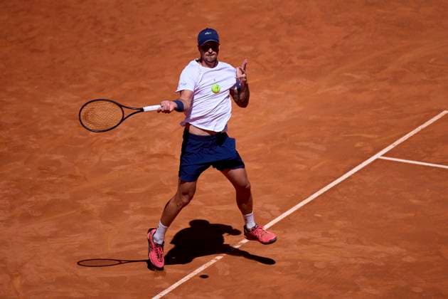 Mutua Madrid Open - Day One Felipe Meligeni Alves of Brasil returns a shot against Dominic Thiem of Austria during day one of the Mutua Madrid Open 2024 at Caja Magica on April 22, 2024, in Madrid, Spain. Madrid Caja Magica Madrid Spain RL_MMO24_138 Copyright: xRicardoxLarreinax