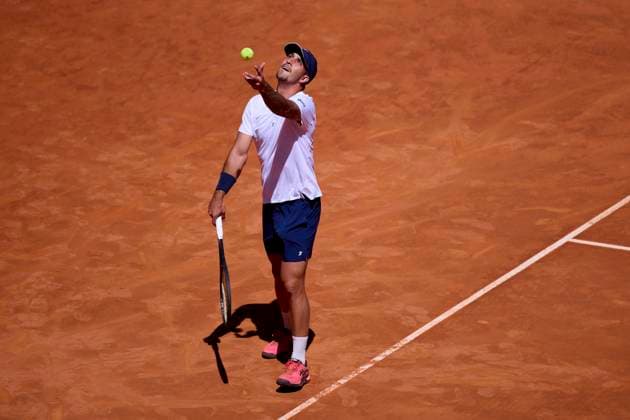 Mutua Madrid Open - Day One Felipe Meligeni Alves of Brasil serves against Dominic Thiem of Austria during day one of the Mutua Madrid Open 2024 at Caja Magica on April 22, 2024, in Madrid, Spain. Madrid Caja Magica Madrid Spain RL_MMO24_140 Copyright: xRicardoxLarreinax