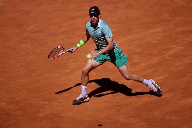 Mutua Madrid Open - Day One Dominic Thiem of Austria returns a shot against Felipe Meligeni Alves of Brasil during day one of the Mutua Madrid Open 2024 at Caja Magica on April 22, 2024, in Madrid, Spain. Madrid Caja Magica Madrid Spain RL_MMO24_157 Copyright: xRicardoxLarreinax