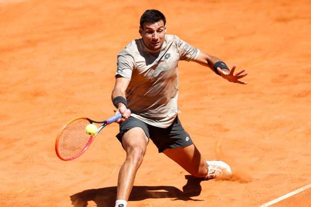April 22, 2024, Madrid, Madrid, SPAIN: Bernabe Zatapa of Spain in action against Ugo Carabelli of Argentina during the Mutua Madrid Open 2024, ATP, Tennis Herren Masters 1000 and WTA, Tennis Damen 1000, tournament celebrated at Caja Magica on April 22, 2024 in Madrid, Spain. Madrid SPAIN - ZUMAa181 20240422_zaa_a181_144 Copyright: xIrinaxR.xHipolitox