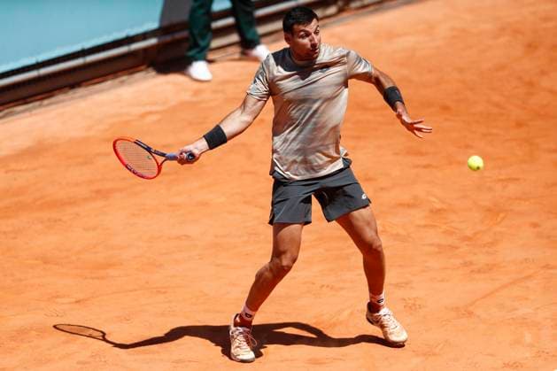April 22, 2024, Madrid, Madrid, SPAIN: Bernabe Zatapa of Spain in action against Ugo Carabelli of Argentina during the Mutua Madrid Open 2024, ATP, Tennis Herren Masters 1000 and WTA, Tennis Damen 1000, tournament celebrated at Caja Magica on April 22, 2024 in Madrid, Spain. Madrid SPAIN - ZUMAa181 20240422_zaa_a181_150 Copyright: xIrinaxR.xHipolitox