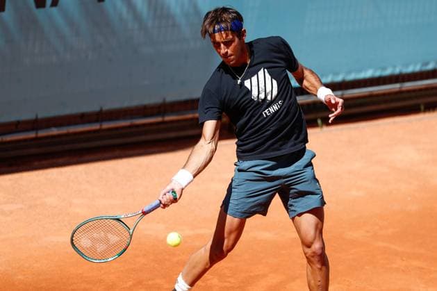 April 22, 2024, Madrid, Madrid, SPAIN: Tomas Martin Etcheverry of Argentina practices during the Mutua Madrid Open 2024, ATP, Tennis Herren Masters 1000 and WTA, Tennis Damen 1000, tournament celebrated at Caja Magica on April 22, 2024 in Madrid, Spain. Madrid SPAIN - ZUMAa181 20240422_zaa_a181_207 Copyright: xIrinaxR.xHipolitox