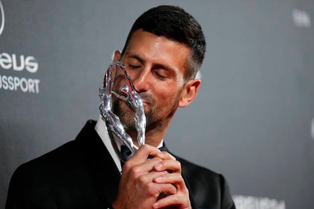 Sport Themen der Woche KW17 Sport Bilder des Tages 2024 Laureus World Awards Madrid Novak Djokovic, Serbian tennis player with the trophy Laureus World Sportsman of the year during Laureus World Sports Awards 2024 at Palacio De Cibeles on April 22, 2024 in Madrid, Spain. Madrid Spain  Copyright: xJosexBretonx originalFilename:breton-2024laur240422_npdns.jpg