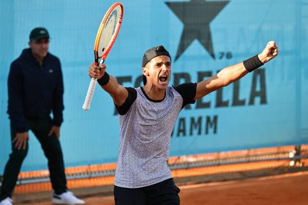 Federico Coria (ARG), APRIL 22, 2024 - Tennis : Federico Coria celebrate winning singles qualifying 1st round match against Mikhail Kukushkin on the ATP, Tennis Herren tour Masters 1000 Mutua Madrid Open tennis tournament at the Caja Magica in Madrid, Spain. Noxthirdxpartyxsales  (250991639)
