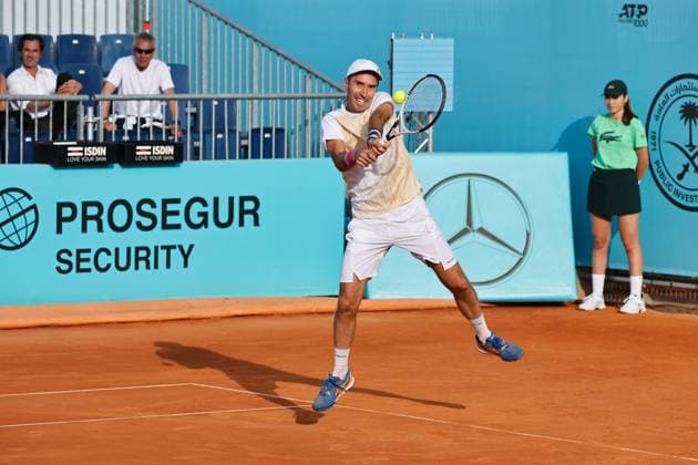 Mikhail Kukushkin (KAZ), APRIL 22, 2024 - Tennis : Mikhail Kukushkin during singles qualifying 1st round match against Federico Coria on the ATP, Tennis Herren tour Masters 1000 Mutua Madrid Open tennis tournament at the Caja Magica in Madrid, Spain. Noxthirdxpartyxsales  (250991707)