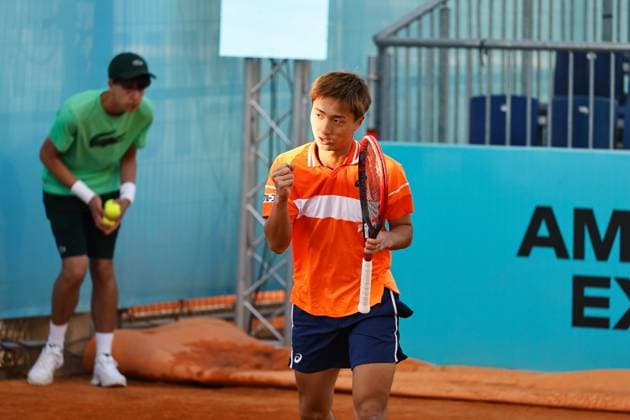Shintaro Mochizuki (JPN), APRIL 22, 2024 - Tennis : Shintaro Mochizuki celebrate after point during singles qualifying 1st round match against Alexandre Muller on the ATP, Tennis Herren tour Masters 1000 Mutua Madrid Open tennis tournament at the Caja Magica in Madrid, Spain. Noxthirdxpartyxsales  (250992322)
