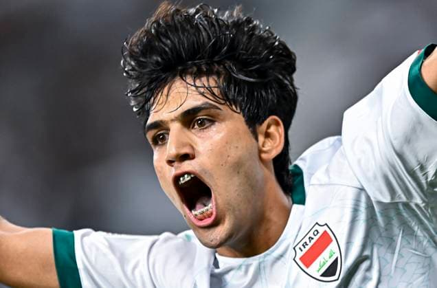 Saudi Arabia v Iraq - AFC U23 Asian Cup Group C Mustafa Saadoon Al-Korji of Iraq is celebrating after scoring a goal during the AFC U23 Asian Cup Qatar 2024 Group B match between China and the United Arab Emirates at Abdullah Bin Khalifa Stadium in Doha, Qatar, on April 22, 2024. DOHA Qatar  Copyright: xNoushadxThekkayilx originalFilename:varittyakkal-iraqvsau240423_npAK2.jpg