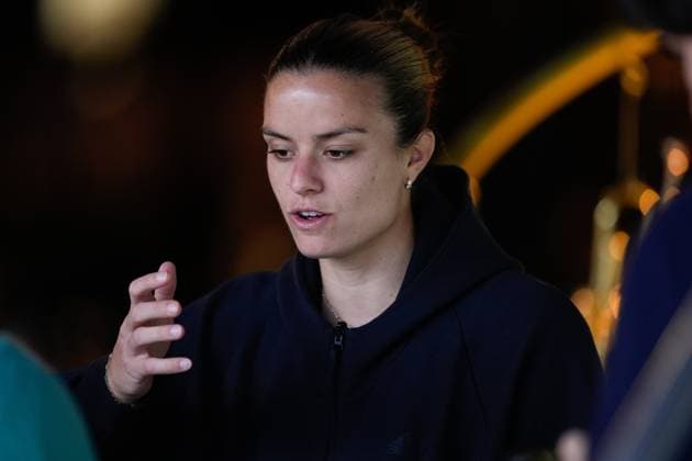 April 23, 2024, Madrid, Madrid, SPAIN: Maria Sakkari of Greece attends during the Mutua Madrid Open 2024, ATP, Tennis Herren Masters 1000 and WTA, Tennis Damen 1000, tournament celebrated at Caja Magica on April 23, 2024 in Madrid, Spain. Madrid SPAIN - ZUMAa181 20240423_zaa_a181_082 Copyright: xOscarxJ.xBarrosox