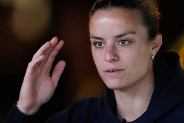 April 23, 2024, Madrid, Madrid, SPAIN: Maria Sakkari of Greece attends during the Mutua Madrid Open 2024, ATP, Tennis Herren Masters 1000 and WTA, Tennis Damen 1000, tournament celebrated at Caja Magica on April 23, 2024 in Madrid, Spain. Madrid SPAIN - ZUMAa181 20240423_zaa_a181_085 Copyright: xOscarxJ.xBarrosox