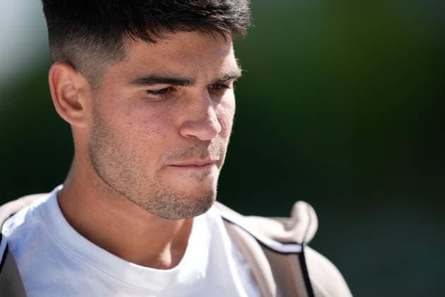 April 23, 2024, Madrid, Madrid, SPAIN: Carlos Alcaraz of Spain attends during the Mutua Madrid Open 2024, ATP, Tennis Herren Masters 1000 and WTA, Tennis Damen 1000, tournament celebrated at Caja Magica on April 23, 2024 in Madrid, Spain. Madrid SPAIN - ZUMAa181 20240423_zaa_a181_116 Copyright: xOscarxJ.xBarrosox