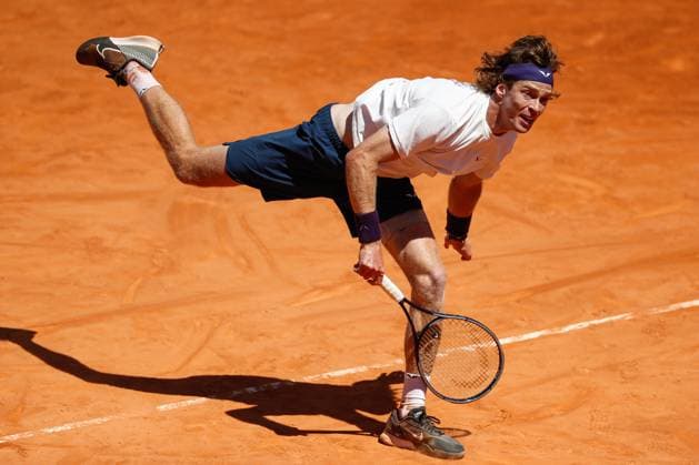 April 23, 2024, Madrid, Madrid, SPAIN: Andrei Ruvlev of Russia practices during the Mutua Madrid Open 2024, ATP, Tennis Herren Masters 1000 and WTA, Tennis Damen 1000, tournament celebrated at Caja Magica on April 23, 2024 in Madrid, Spain. Madrid SPAIN - ZUMAa181 20240423_zaa_a181_118 Copyright: xIrinaxR.xHipolitox