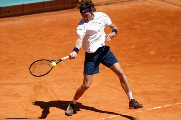 April 23, 2024, Madrid, Madrid, SPAIN: Andrei Ruvlev of Russia practices during the Mutua Madrid Open 2024, ATP, Tennis Herren Masters 1000 and WTA, Tennis Damen 1000, tournament celebrated at Caja Magica on April 23, 2024 in Madrid, Spain. Madrid SPAIN - ZUMAa181 20240423_zaa_a181_120 Copyright: xIrinaxR.xHipolitox