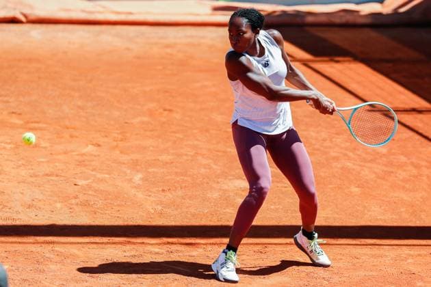 April 23, 2024, Madrid, Madrid, SPAIN: Coco Gauff of USA practices during the Mutua Madrid Open 2024, ATP, Tennis Herren Masters 1000 and WTA, Tennis Damen 1000, tournament celebrated at Caja Magica on April 23, 2024 in Madrid, Spain. Madrid SPAIN - ZUMAa181 20240423_zaa_a181_129 Copyright: xIrinaxR.xHipolitox