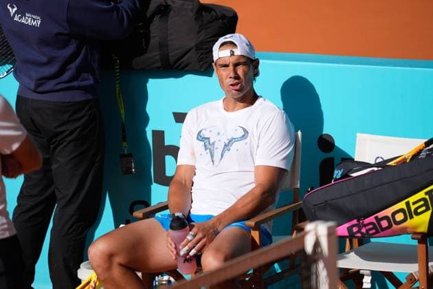 April 23, 2024, Madrid, Madrid, SPAIN: Rafael Nadal of Spain practices during the Mutua Madrid Open 2024, ATP, Tennis Herren Masters 1000 and WTA, Tennis Damen 1000, tournament celebrated at Caja Magica on April 23, 2024 in Madrid, Spain. Madrid SPAIN - ZUMAa181 20240423_zaa_a181_156 Copyright: xOscarxJ.xBarrosox