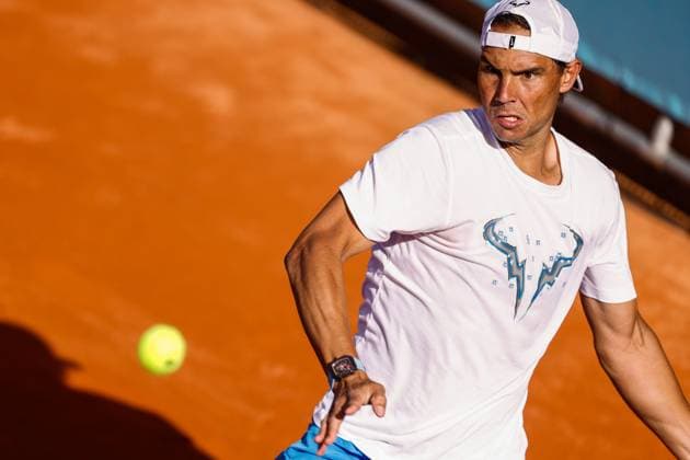 April 23, 2024, Madrid, Madrid, SPAIN: Rafa Nadal of Spain practices during the Mutua Madrid Open 2024, ATP, Tennis Herren Masters 1000 and WTA, Tennis Damen 1000, tournament celebrated at Caja Magica on April 23, 2024 in Madrid, Spain. Madrid SPAIN - ZUMAa181 20240423_zaa_a181_157 Copyright: xIrinaxR.xHipolitox
