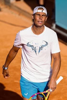 April 23, 2024, Madrid, Madrid, SPAIN: Rafa Nadal of Spain practices during the Mutua Madrid Open 2024, ATP, Tennis Herren Masters 1000 and WTA, Tennis Damen 1000, tournament celebrated at Caja Magica on April 23, 2024 in Madrid, Spain. Madrid SPAIN - ZUMAa181 20240423_zaa_a181_160 Copyright: xIrinaxR.xHipolitox