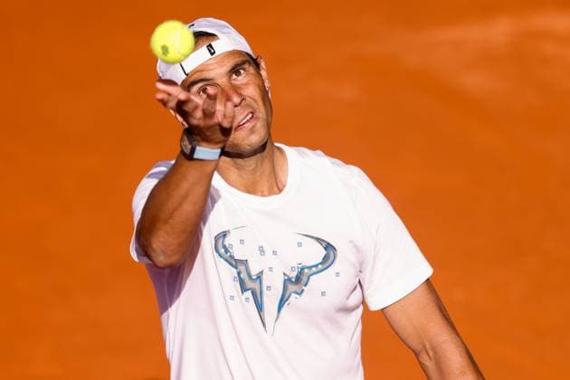 April 23, 2024, Madrid, Madrid, SPAIN: Rafa Nadal of Spain practices during the Mutua Madrid Open 2024, ATP, Tennis Herren Masters 1000 and WTA, Tennis Damen 1000, tournament celebrated at Caja Magica on April 23, 2024 in Madrid, Spain. Madrid SPAIN - ZUMAa181 20240423_zaa_a181_164 Copyright: xIrinaxR.xHipolitox