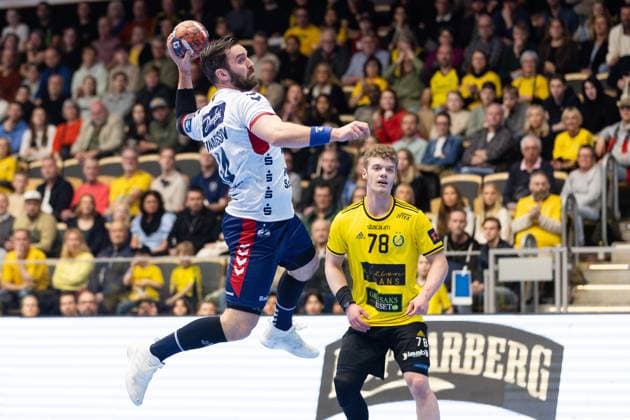 240423 Örn Teitur Einarsson of SG Flensburg Handewitt during the European League quarterfinal one between Sävehof and SG Flensburg Handewitt on April 23, 2024 in Partille Photo Michael Erichsen BILDBYRAN COP 89 MI0655 bbeng european league handball handboll handball quarterfinal quarterfinal quarterfinals sg flensburg handewitt sävehof  Copyright: MICHAELxERICHSEN BB240423MI070