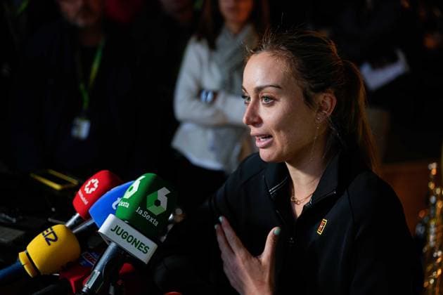 April 23, 2024, Madrid, Madrid, SPAIN: Paula Badosa of Spain attends during the Mutua Madrid Open 2024, ATP, Tennis Herren Masters 1000 and WTA, Tennis Damen 1000, tournament celebrated at Caja Magica on April 23, 2024 in Madrid, Spain. Madrid SPAIN - ZUMAa181 20240423_zaa_a181_035 Copyright: xOscarxJ.xBarrosox