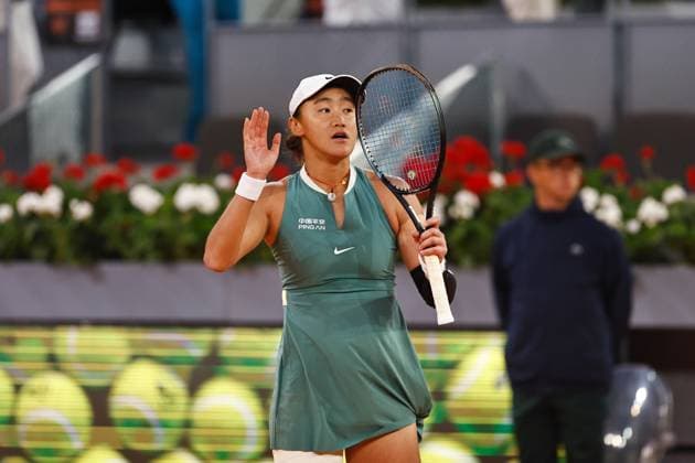 Xiyu Wang (CHN), APRIL 23, 2024 - Tennis : Xiyu Wang celebrate after winning singles round of 128 match against Ana Bogdan on the WTA, Tennis Damen 1000 tournaments Mutua Madrid Open tennis tournament at the Caja Magica in Madrid, Spain. Noxthirdxpartyxsales  (251088564)