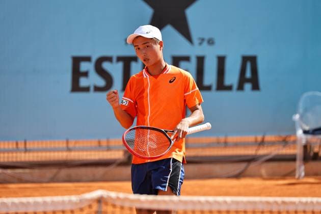 Shintaro Mochizuki (JPN), APRIL 23, 2024 - Tennis : Shinataro Mochizuki celebrate after point during singles qualifying 2nd round match against Benjamin Hassan on the ATP, Tennis Herren tour Masters 1000 Mutua Madrid Open tennis tournament at the Caja Magica in Madrid, Spain. Noxthirdxpartyxsales  (251089811)