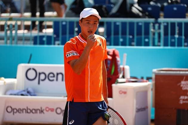 Shintaro Mochizuki (JPN), APRIL 23, 2024 - Tennis : Shinataro Mochizuki celebrate after point during singles qualifying 2nd round match against Benjamin Hassan on the ATP, Tennis Herren tour Masters 1000 Mutua Madrid Open tennis tournament at the Caja Magica in Madrid, Spain. Noxthirdxpartyxsales  (251089829)