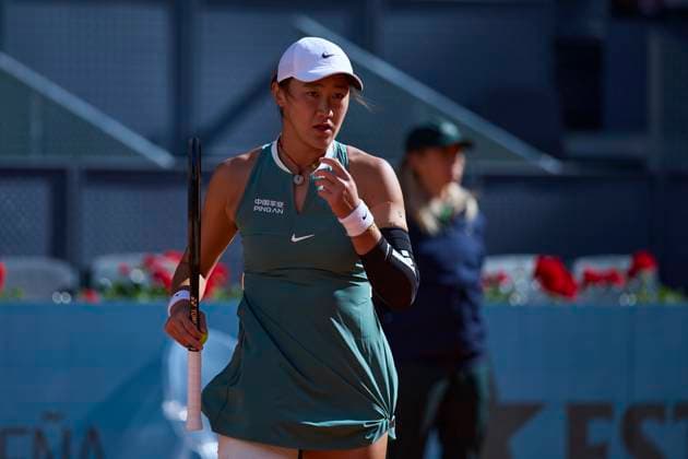 MADRID, SPAIN - APRIL 23: Wang Xiyu of China reacts in the Women s Singles Round of 128 match against Ana Bogdan of Romania on day one of Mutua Madrid Open 2024 at La Caja Magica on April 23, 2024 in Madrid, Spain.  Copyright: xVCGx 111492571387