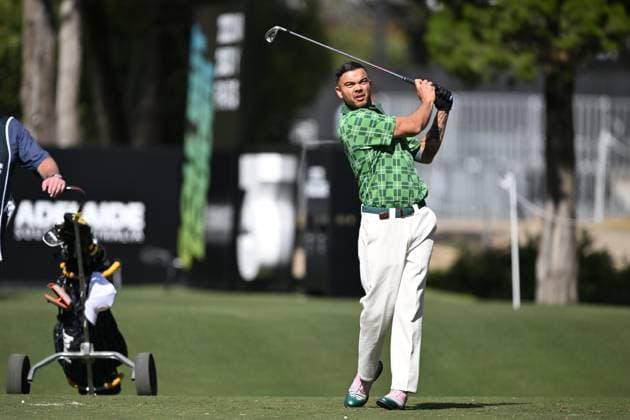 LIV GOLF PREVIEW, Guy Sebastian during the Pro Am event before the LIV Golf Tournament at the Grange Golf Club in Adelaide, Wednesday, April 24, 2024. ( NO ARCHIVING, EDITORIAL USE ONLY, NO USE IN BOOKS WITHOUT CONSENT ADELAIDE SOUTH AUSTRALIA AUSTRALIA  Copyright: xMICHAELxERREYx 20240424001936240667