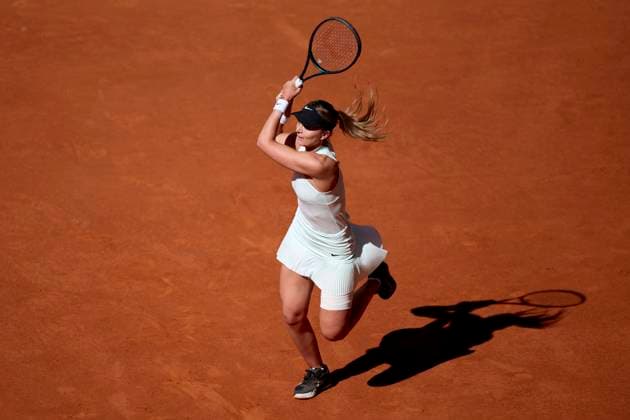 Mutua Madrid Open - Day Three Paula Badosa of Spain returns a shot against Jessica Bouzas Maneiro of Spain during day three of the Mutua Madrid Open 2024 at Caja Magica on April 24, 2024, in Madrid, Spain. Madrid Caja Magica Madrid Spain RL_MMO24_518 Copyright: xRicardoxLarreinax