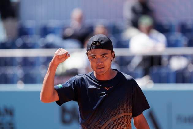 MADRID, SPAIN - APRIL 24: Taro Daniel of Japon celebrates during their match against Aleksandar Vukic on Day 3 of the Mutua Madrid Open at Caja Magica Stadium in Madrid. ONLYxEDITORIALxUSAGE  (251128172)