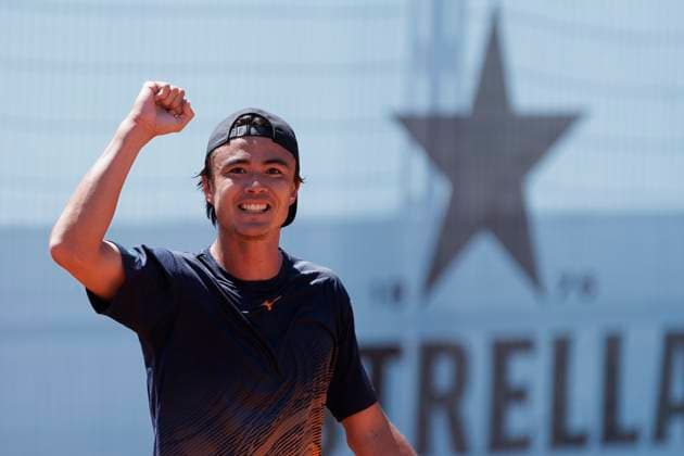 MADRID, SPAIN - APRIL 24: Taro Daniel of Japon celebrates during their match against Aleksandar Vukic on Day 3 of the Mutua Madrid Open at Caja Magica Stadium in Madrid. ONLYxEDITORIALxUSAGE  (251128196)