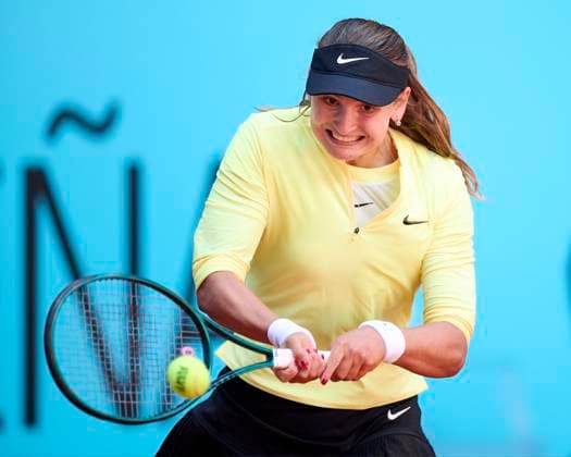 Mutua Madrid Open - Day Three Victoria Jimenez Kasintseva of Andorra returns a shot against Lin Zhu of China during day three of the Mutua Madrid Open 2024 at Caja Magica on April 24, 2024, in Madrid, Spain. Madrid Caja Magica Madrid Spain RL_MMO24_838 Copyright: xRicardoxLarreinax