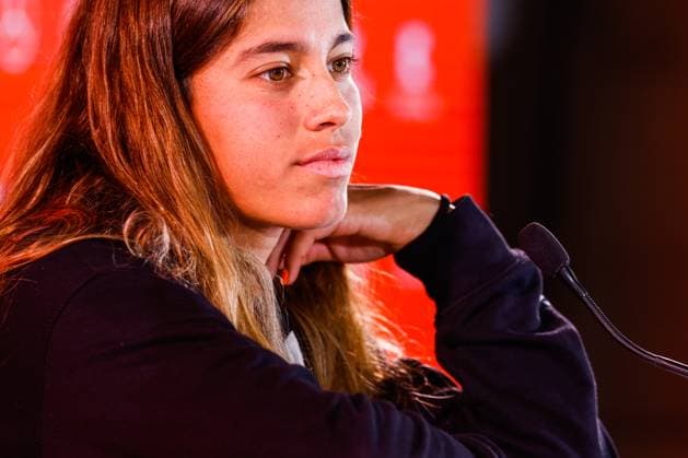 April 24, 2024, Madrid, Madrid, SPAIN: Jessica Bouzas Maneiro of Spain attends the media during her press conference, PK, Pressekonferenz during the Mutua Madrid Open 2024, ATP, Tennis Herren Masters 1000 and WTA, Tennis Damen 1000, tournament celebrated at Caja Magica on April 24, 2024 in Madrid, Spain. Madrid SPAIN - ZUMAa181 20240424_zaa_a181_033 Copyright: xIrinaxR.xHipolitox