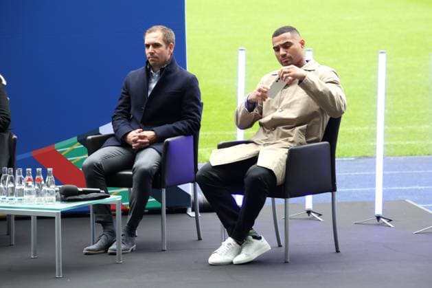 DEU, EM, EM Cup presentation, 24 04 2024, Berlin Olympic Stadium, Berlin, DEU, EM, EM Cup presentation, in the picture Nancy Faeser Federal Minister of the Interior and for Homeland Kai Wegner Governing Mayor of Berlin Iris Spranger Senator for the Interior and Sport Philipp Lahm Tournament Director EURO 2024 Kevin Prince Boateng Ambassador of the Host City Berlin Photo Juergen Engler nordphoto GmbH nordphotoxGmbHx xEngler nph00076