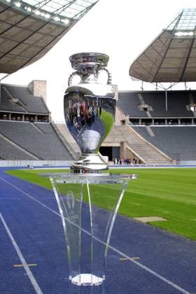 DEU, EM, EM Cup presentation, 24 04 2024, Berlin Olympic Stadium, Berlin, DEU, EM, EM Cup presentation, in the picture Nancy Faeser Federal Minister of the Interior and for Homeland Kai Wegner Governing Mayor of Berlin Iris Spranger Senator for the Interior and Sport Philipp Lahm Tournament Director EURO 2024 Kevin Prince Boateng Ambassador of the Host City Berlin Photo Juergen Engler nordphoto GmbH nordphotoxGmbHx xEngler nph00076