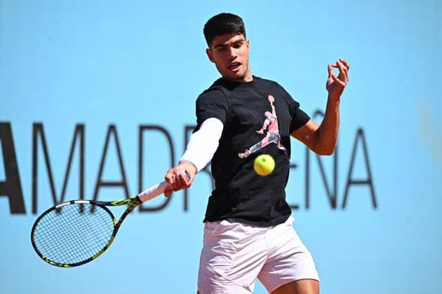 Mutua Madrid Open Carlos Alcaraz (ESP) during practice at the Mutua Madrid Open in Madrid, Spain, on April 24, 2024. Photo by Corinne Dubreuil ABACAPRESS.COM Madrid Spain  Copyright: xDubreuilxCorinne ABACAx