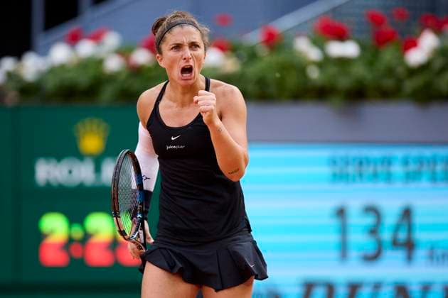 Mutua Madrid Open - Day Three Sara Errani of Italy reacts during day three of the Mutua Madrid Open 2024 at Caja Magica on April 24, 2024, in Madrid, Spain. Madrid Caja Magica Madrid Spain RL_MMO24_00320 Copyright: xRicardoxLarreinax