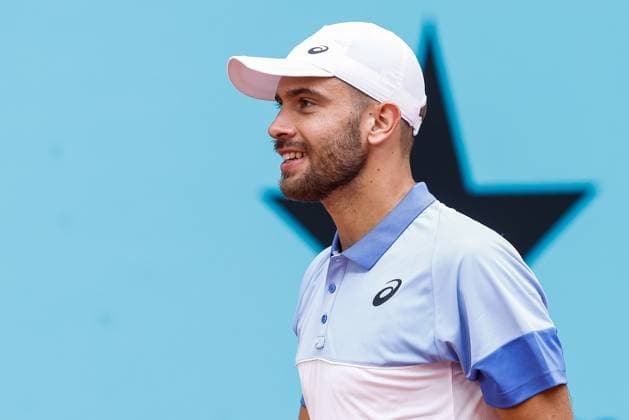April 24, 2024, Madrid, Madrid, SPAIN: Borna Coric of Croatia looks on against Benjamin Hassan of Germany during the Mutua Madrid Open 2024, ATP, Tennis Herren Masters 1000 and WTA, Tennis Damen 1000, tournament celebrated at Caja Magica on April 24, 2024 in Madrid, Spain. Madrid SPAIN - ZUMAa181 20240424_zaa_a181_078 Copyright: xIrinaxR.xHipolitox