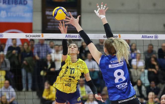 Stuttgart , Volleyball Bundesliga Womens PlayOff Final Game 4, Allianz MTV Stuttgart vs SSC Palmberg Schwerin , left Tutku Burcu Yüzgenc Schwerin