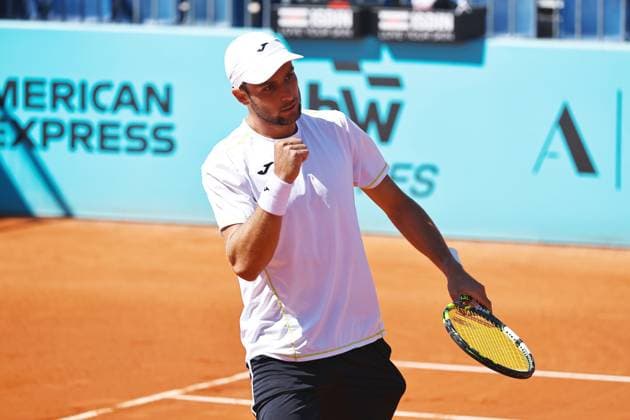 Aleksandar Vukic (AUS), APRIL 24, 2024 - Tennis : Aleksandar Vukic celebrate after point during singles round of 128 match against Taro Daniel on the ATP, Tennis Herren tour Masters 1000 Mutua Madrid Open tennis tournament at the Caja Magica in Madrid, Spain. Noxthirdxpartyxsales  (251161430)