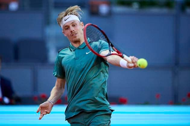 Mutua Madrid Open - Day Three Denis Shapovalov of Canada returns a shot against Facundo Diaz Acosta of Argentina during day three of the Mutua Madrid Open 2024 at Caja Magica on April 24, 2024, in Madrid, Spain. Madrid Caja Magica Madrid Spain RL_MMO24_00384 Copyright: xRicardoxLarreinax