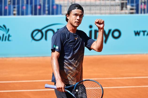 Taro Daniel (JPN), APRIL 24, 2024 - Tennis : Taro Daniel celebrate after point during singles round of 128 match against Aleksandar Vukic on the ATP, Tennis Herren tour Masters 1000 Mutua Madrid Open tennis tournament at the Caja Magica in Madrid, Spain. Noxthirdxpartyxsales  (251173963)