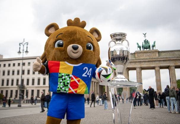 Football, Euro 2024, European Championship trophy at the Brandenburg Gate in Berlin