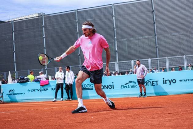 Training for Mutua Madrid Open 2024 tournament at La Caja Magica in Madrid, Spain - 25 Apr 2024 Stefanos Tsitsipas of Greece trains on Day Four of the Mutua Madrid Open 2024 tournament at La Caja Magica. Madrid Spain Copyright: xMiguelxReisx xSOPAxImagesx Mutua Madrid Open MR -8935