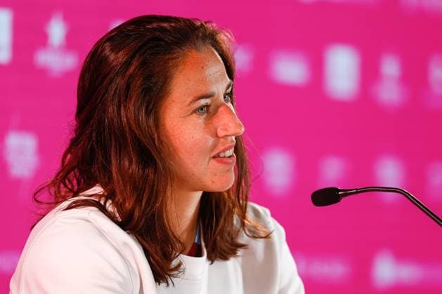 April 25, 2024, Madrid, Madrid, SPAIN: Sara Sorribes Tormo of Spain, attends the media during her press conference, PK, Pressekonferenz during the Mutua Madrid Open 2024, ATP, Tennis Herren Masters 1000 and WTA, Tennis Damen 1000, tournament celebrated at Caja Magica on April 25, 2024 in Madrid, Spain. Madrid SPAIN - ZUMAa181 20240425_zaa_a181_054 Copyright: xIrinaxR.xHipolitox
