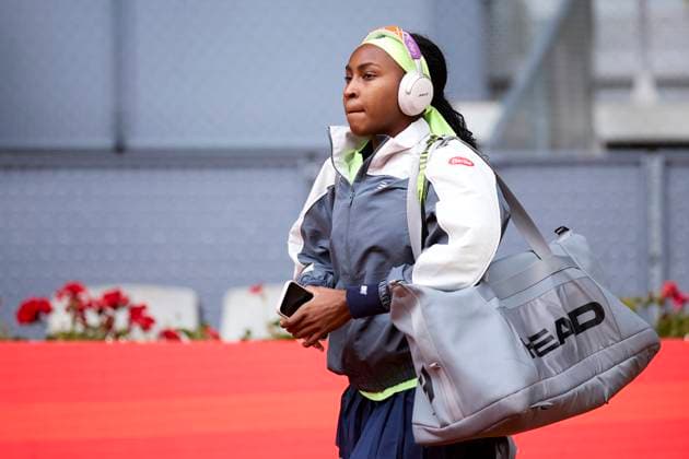 Mutua Madrid Open - Day Four Coco Gauff of United States looks on during day four of the Mutua Madrid Open 2024 at Caja Magica on April 25, 2024, in Madrid, Spain. Madrid Caja Magica Madrid Spain RL_MMO24_01060 Copyright: xRicardoxLarreinax